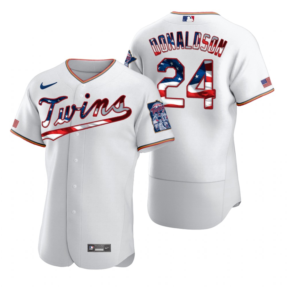 Minnesota Twins 24 Josh Donaldson Men Nike White Fluttering USA Flag Limited Edition Authentic MLB Jersey